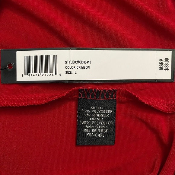 Catherine Malandrino Red Midi Dress Boat Neck Modest Draped Faux Wrap Large L - Picture 3 of 15